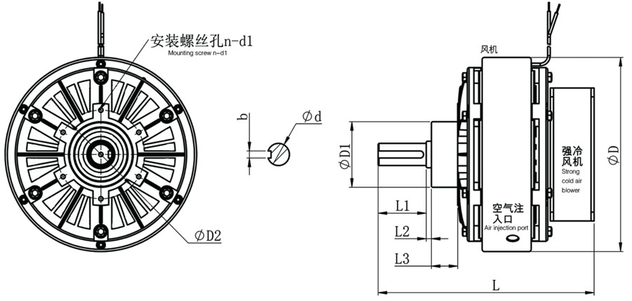 ZKB強(qiáng)制風(fēng)冷磁粉制動器外形圖